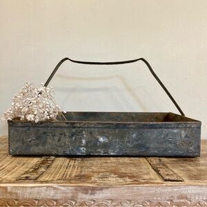 Industrial Distressed Tool Box Metal Tray Metal With Handle Rustic Farmhouse